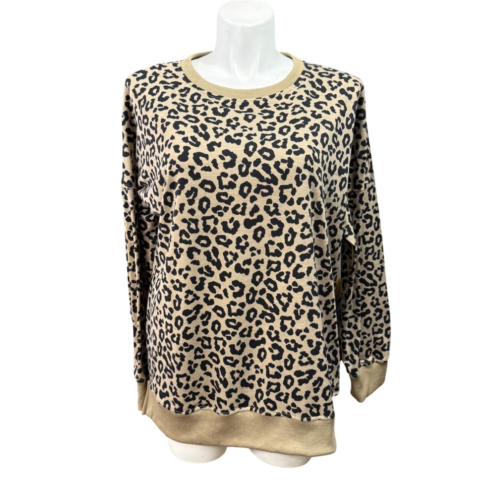 Boutique Tan Black Leopard Print Sweatshirt Womens 2XL Long Sleeve Crew Neck